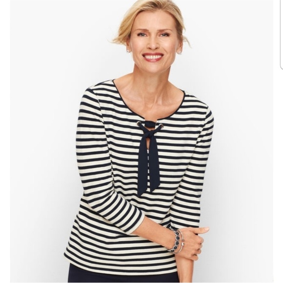 Talbots striped tie-neck knit popover tee Size Small - Picture 7 of 7